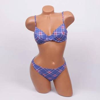 Image 1 of Моден бански в дънково син цвят с кариран десен - чашка С