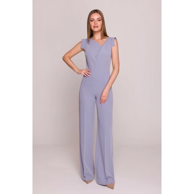 Stylový dámský elegantní overal asymetrickým výstřihem šedý