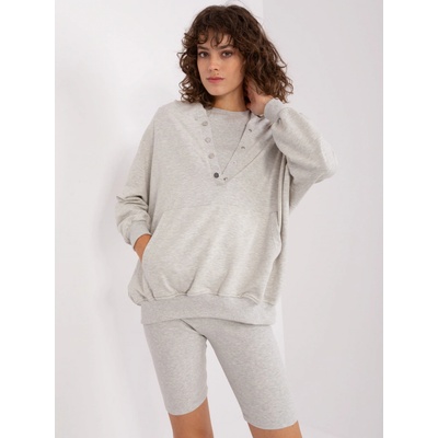 Basic třídílný komplet šortek crop topu a mikiny -em-kmpl-831.17-light grey