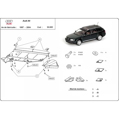 Scut Motor - Румъния Метална кора под двигател audi a6 (4b2, c5) от 1997 до 2005 (73585)