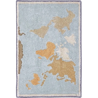 Lorena Canals Синьо-бежово памучно детско килимче за игра подходящо за пране/ръчно изработено 70x100 cm Mini Worldmap - Lorena Canals (C-MI-WMAP)