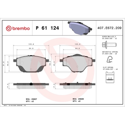 Sada brzdových platničiek, vždy 4 kusy v sade BREMBO P 61 124 (P61124)