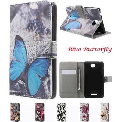 Sony Xperia E4 Painted Leather Wallet Кожен Калъф + Протектор