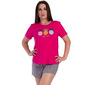 Image 1 of Дамска лятна макси пижама в ярко розово и сиво