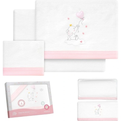 Interbaby Бебешки спален комплект от 3 части Interbaby - Слонче, розов (40112-12)