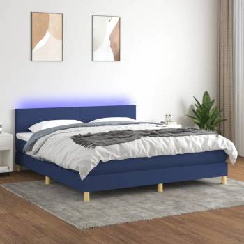 vidaXL Боксспринг легло с матрак и LED, синьо, 180x200 см, плат (3133579)