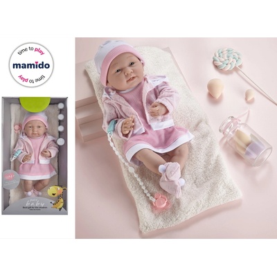 mamido Bobas v růžových šatech s čepičkou a dudlíkem 35 cm