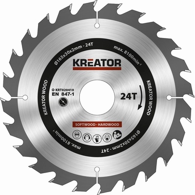 Kreator KRT020410 Pílový kotúč na dřevo 165mm 24T
