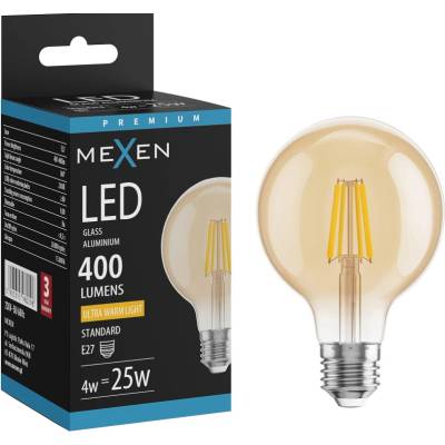 Mexen Vintis LED крушка с нажежаема жичка E27, G80, 4W, Топла - 2700K, 400 lm, кехлибарена (L155-E27-0427-50)