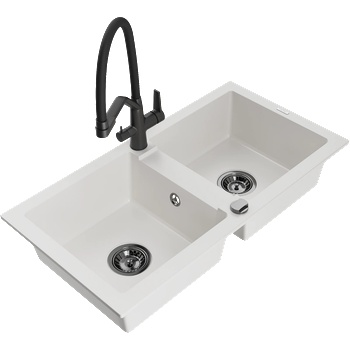 Mexen Mario гранитна мивка с 2 камери и кухненски смесител Duo, бял - 6504-20-671701-70-B (6504-20-671701-70-B)
