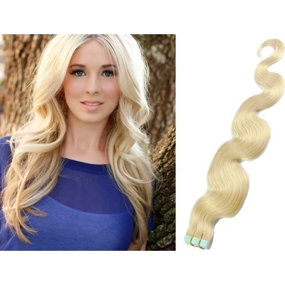 Vlasy pro metodu Pu Extension / TapeX / Tape Hair / Tape IN 60cm vlnité - platina