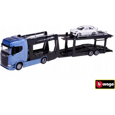 Bburago Kamion Multicar Carrier Scania 770S Blue + Porsche Macan 1:43