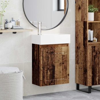 vidaXL Мивка за баня със смесител Старо дърво 45, 5 x 22, 5 x 84 см (889509)