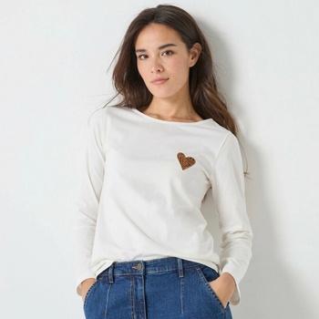 Blancheporte Jednofarebné tričko s dlhými rukávmi a nášivkou srdca ražná