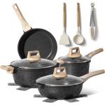 Just Perfecto Комплект тенджери и тигани Just Perfecto JL-32, 12 ч, Отливка, Мраморно покритие, Индукция, Аксесоари, Черен (JL-32 black)