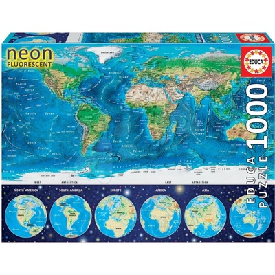 Educa 16760 NEON Series Neon World map 1000 dielov