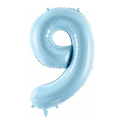 PartyDeco Балон от фолио - число 9 светло син 86 см