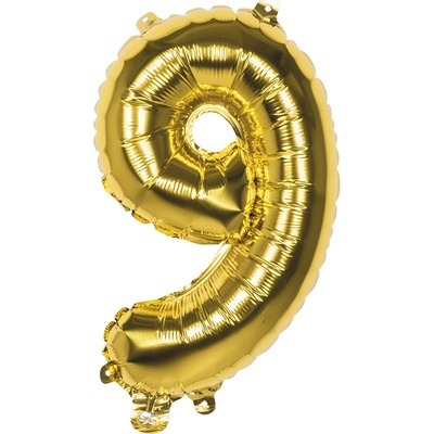 balónek číslo 9 zlatý 40 cm