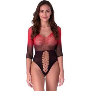  Мрежесто боди с дълги ръкави, преливащ дизайн - Passion BS118 S/M/L (D-245607)