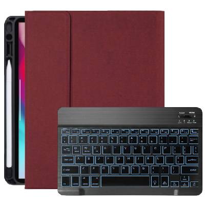 Калъф с черна клавиатура с подсветка и място на Apple Pencil за iPad Pro 11" (2018-2022) - винен (24183)