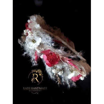 Radi handmade Диадема с червени и бели цветя и бежави треви (880)