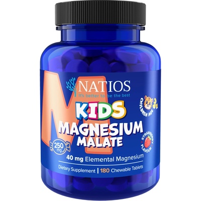 NatiosKids Magnesium Malate 250 mg jahoda 180 cmúľacích tabliet