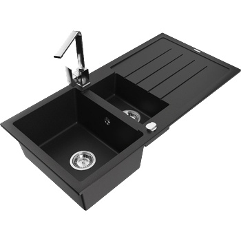 Mexen Andres гранитна мивка с 1, 5 камери и отцедник и кухненски смесител Rita, черен - 6515-77-670300-00 (6515-77-670300-00)