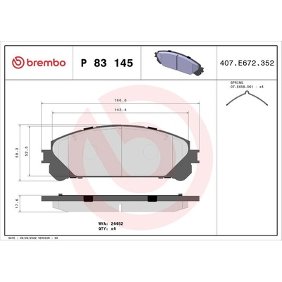 Sada brzdových destiček BREMBO P83145 - LEXUS, TOYOTA