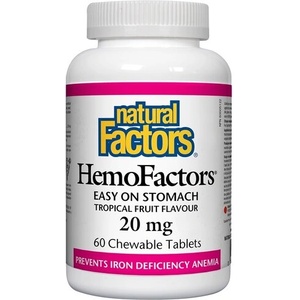 Natural Factors HemoFactors® / Желязо 20 mg х 60 дъвчащи таблетки Natural Factors (1647 NF)