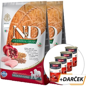 N&D Ancestral Grain Adult Medium & Maxi s kuraťom & granátovým jablkom 2 x 12 kg