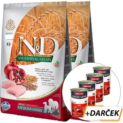 N&D Ancestral Grain Adult Medium & Maxi s kuraťom & granátovým jablkom 2 x 12 kg