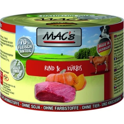 MAC's Mac’s Dog Adult, консерва за пораснали кучета, БЕЗ ЗЪРНО, с говеждо и тиква (мин. 70% месо), 200 гр - Германия - 937VE