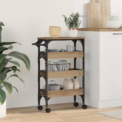 vidaXL Кухненска количка Дъб 53 x 20 x 76 см Инженерно дърво (883023)