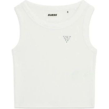 GUESS Бял потник рипс за момиче с кристално лого Guess