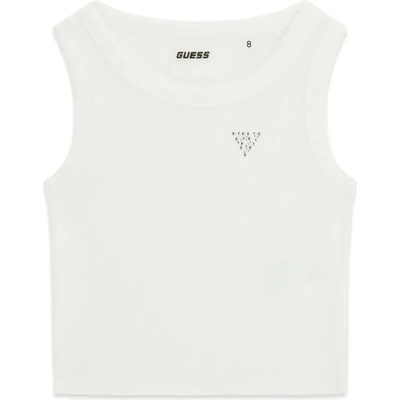 GUESS Бял потник рипс за момиче с кристално лого Guess
