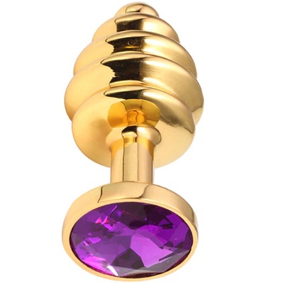 Sensual Метално дилдо Butt Plug с оребрение "GOLD HONEY PURPLE" 8 см. Размер - M