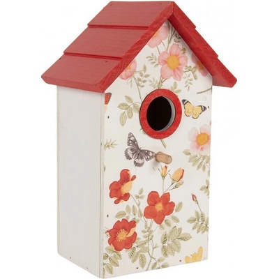 Bílo-červená dřevěná ptačí budka s květy Birdhouse - 15*10*22 cm - Clayre & Eef – Hledejceny.cz
