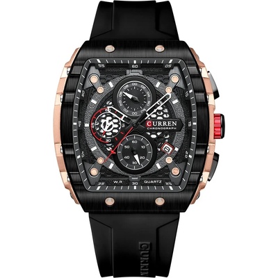 Curren Мъжки часовник Curren Marv, Хронограф, Силиконова каишка, Черен (CURREN-8442-BLACK)