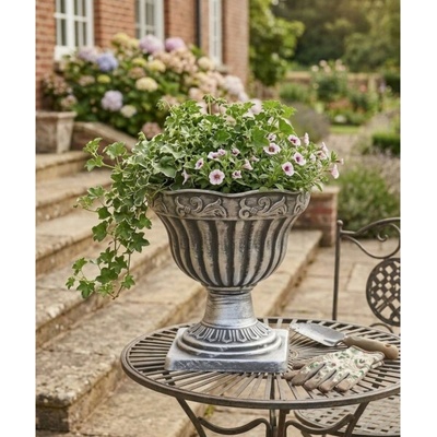 Strend Pro Garden Květináč Antik s podstavcem 30x30 cm stříbrný metalický efekt
