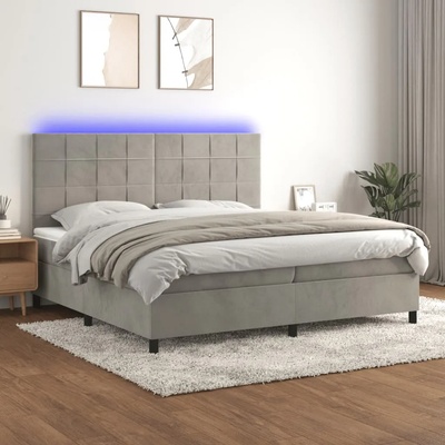 vidaXL Боксспринг легло с матрак и LED, светлосиво, 200x200 см, кадифе (3136143)