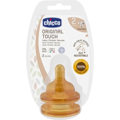 Chicco Комплект каучукови биберони Chicco - Original Touch, 2 броя, 2 капки, 2м+ (N0272)