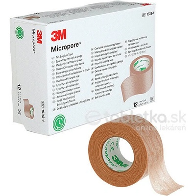 3M Micropore náplasť papierová 2, 5 cm x 9,1m hnedá 12 ks
