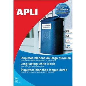  Етикети Apli бели полиестер 105х148 mm А4 20 л (1110258-10-1227)