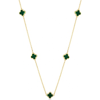 Lillian Vassago Zlatý náhrdelník s malachitmi, štvorlístky LLV31-GN038Y