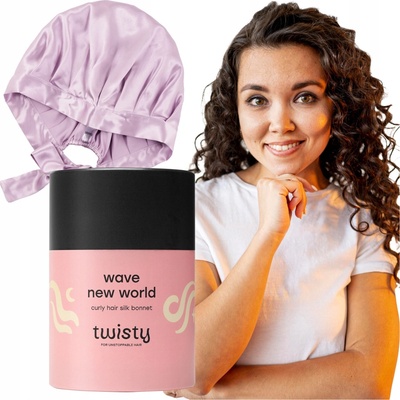 Twisty Wave new world Hodvábna čiapka na spanie na kučeravé vlasy fialová