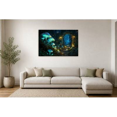 Obraz na plátně – Světélkující houby u kamenného oblouku 135 × 90 cm