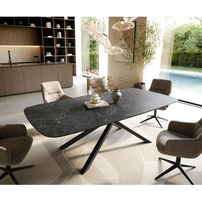 DELIFE Edge oválný tvar 240 x 120 cm keramika Laminam Nero Greco antracitová křížová podnož černá