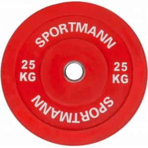 Sportmann Гумена тежест Bumper Plate SPORTMANN 25 кг / 51 мм- Червен