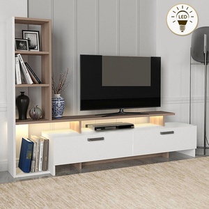 TopMebel Simal TopMebel меламинов ТВ шкаф с LED в бял - цвят кордоба 168, 2x31, 3x120cm