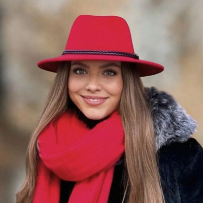 Krumlovanka luxusní vlněný klobouk voděodolný rolovatelný Superior Quality P-71123C/CERV červený